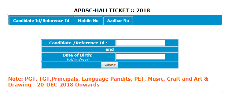 AP DSC School Assistant Hall tickets 2018